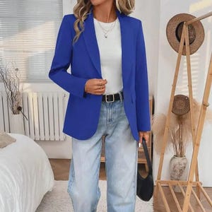 Elegant Oversized Blazer for Women – Casual Chic Jacket, Office Outfit, Minimalist Black Red Blue Blazer, Smart Casual Look