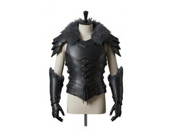 Armure en cuir viking pour homme, gilet de guerrier en cuir véritable noir avec fourrure, cuirasse tactique de Ranger médiéval en cuir d'agneau, cadeau pour lui