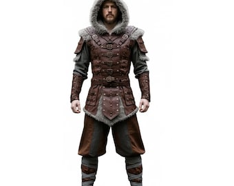 Viking Leather Armor Vest, Fur Trimmed Genuine Leather Medieval Tunic, Handmade Lambskin Leather Warrior Cosplay Larp Costume, Gift for Him