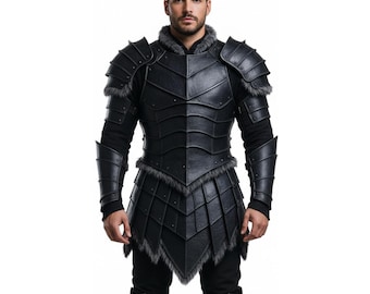 Armadura gótica de caballero oscuro, coraza de piel de oveja de cuero genuino, placa de guerrero medieval, equipo de cosplay de fantasía LARP hecho a mano, regalo para él