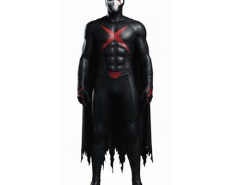 Traje de superhéroe de cuero personalizado, disfraz de cosplay táctico de Red X, mono de cuero negro con capa, armadura de antihéroe enmascarado, regalo para él.