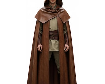Cape en cuir d'agneau véritable, cape de ranger médiévale à capuche, robe de chevalier fantastique faite main, costume de GN de la foire Renaissance, cadeau pour lui