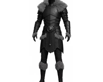 Armure en cuir viking pour homme, costume de guerrier d'hiver en cuir véritable noir avec fourrure, tenue de chevalier médiéval en cuir d'agneau, cadeau pour lui