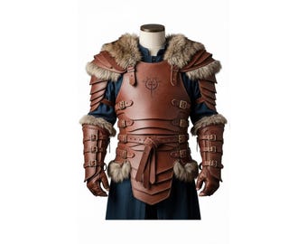 Tunique en cuir de guerrier viking, gilet barbare en cuir véritable avec col en fourrure, costume médiéval de GN en cuir d'agneau fait main, cadeau pour lui