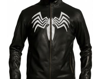 Handmade Genuine Lambskin Leather Venom Jacket, Black Symbiote Superhero Movie Cosplay Biker Outfit, Slim Fit Spider Coat, Gift for Him