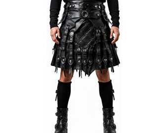 Kilt pour homme en cuir véritable - Kilt utilitaire des Highlands écossais en cuir véritable fait main - Jupe de combat gladiateur gothique - Cadeau de luxe pour lui