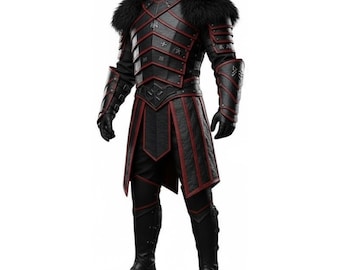 Ensemble d'armures en cuir de chevalier médiéval, costume de paladin fantastique en cuir véritable noir, costume de guerrier GN en cuir d'agneau, cadeau pour lui