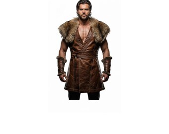 Tunique en cuir de guerrier viking, gilet barbare en cuir véritable avec col en fourrure, costume médiéval de GN en cuir d'agneau fait main, cadeau pour lui