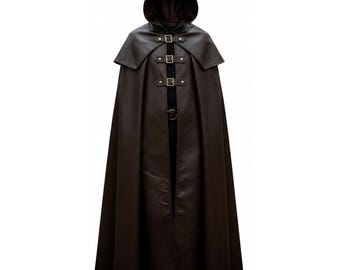 Trench-coat en cuir chasseur de vampires avec cape, veste d'aristocrate gothique en cuir véritable, Van Helsing en cuir d'agneau fait main, cadeau pour lui