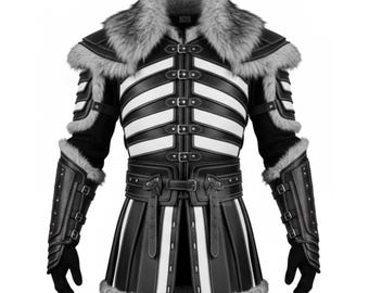 Winter Viking Warrior Armor, Genuine Leather Sheepskin Fur Coat, Medieval Brigandine Cosplay, Handmade Larp Fantasy Costume Gift for him