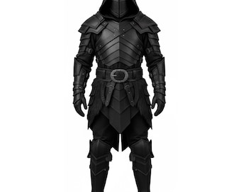 Armure en cuir de chevalier noir pour homme, costume de guerrier fantastique en cuir véritable noir, ensemble de cape cosplay médiévale en cuir d'agneau, cadeau pour lui