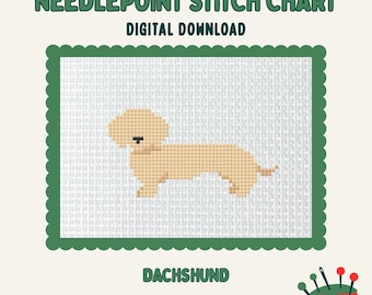 Dachshund SOLID and PIEBALD digital needlepoint chart canvas 13 MESH black, tan, and cream