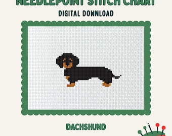 Dachshund BI COLORS digital needlepoint chart canvas 13 MESH black and tan, cream and tan, fawn and tan, chocolate and tan