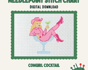 Cowgirl Cocktail Digital Needlepoint Chart Canvas