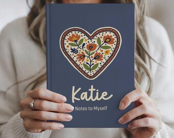 Personalized Folk Art Journal, Custom Name Notebook, Notes to Myself Diary, Scandinavian Cottagecore Aesthetic Gift for Friend, Daughter