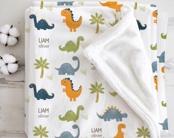 Personalized Dinosaur Blanket, Baby Shower Gift With Custom Name , Newborn Blanket for Boy or Girl,  Toddler or Kid