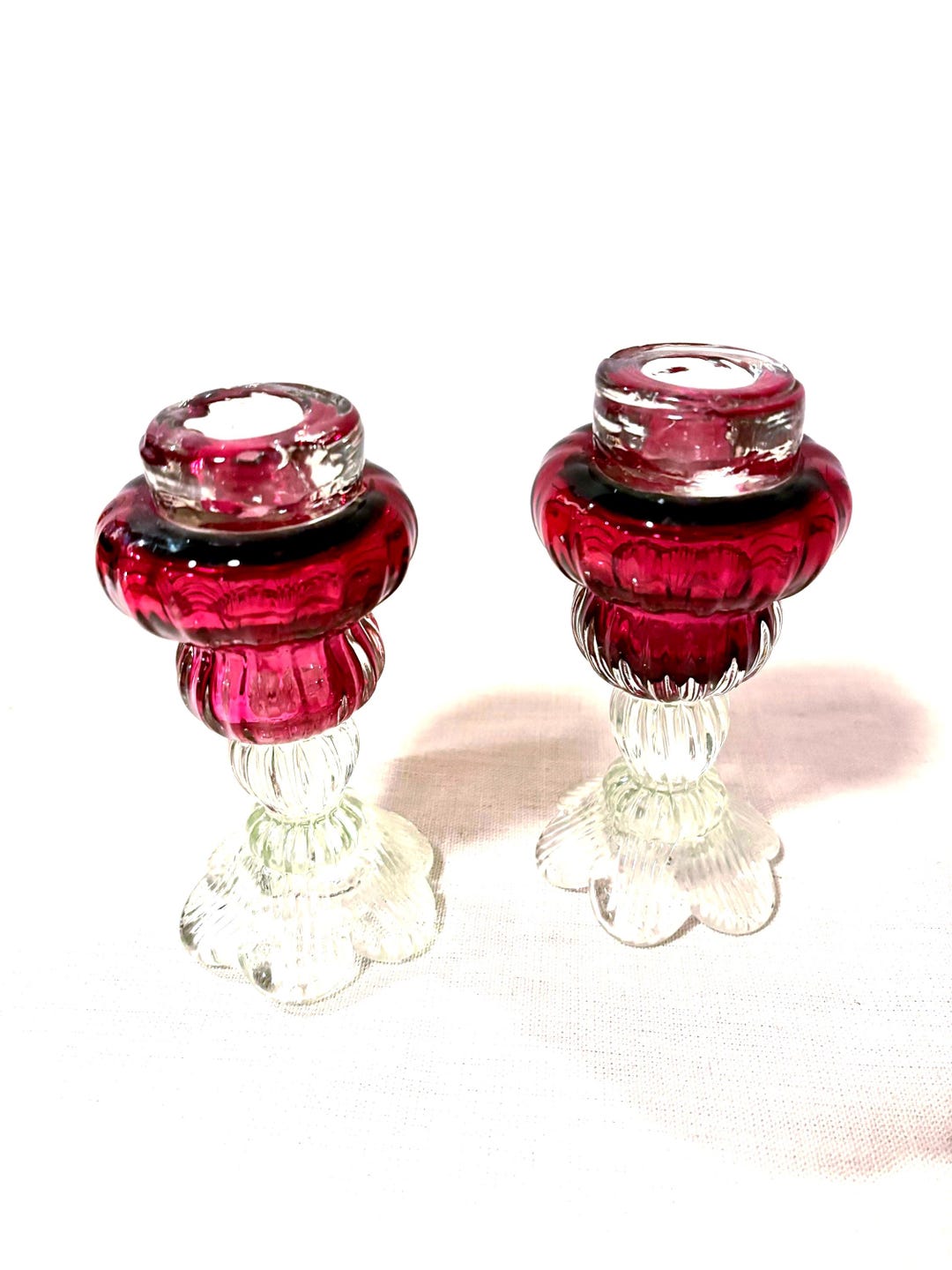 Vintage Rossi Ruby Red Glass Candlestick Holders Pair, Italian Art ...