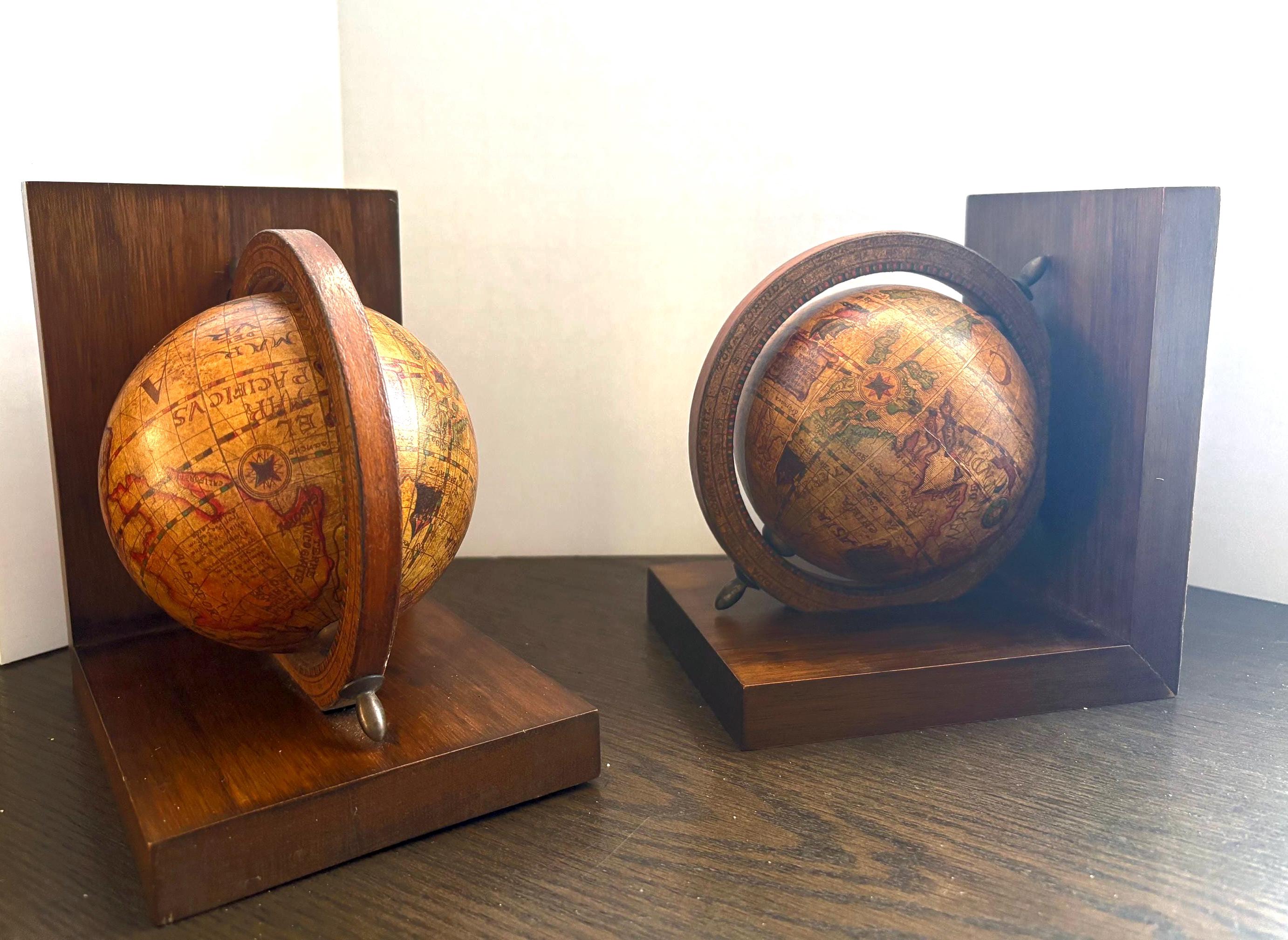 Ensemble de serre-livres décoratifs globe terrestre - Bois, - Catawiki