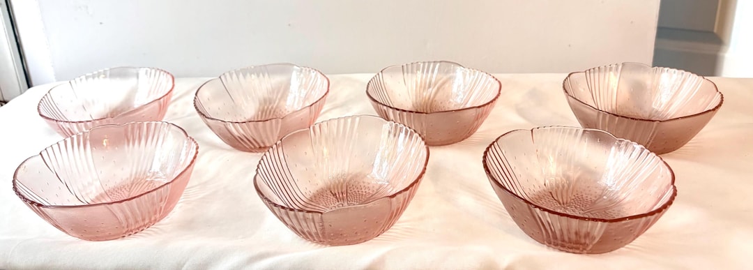 Libbey Ribbed Glassware Set of 7 Vintage Libbey Pink Glass Dessert Bowls | Mid Century Ribbed ...