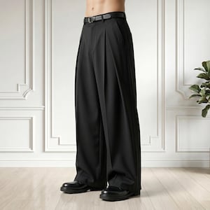 baggy dress pants black Manfinity Hypemode Men's Summer Simple And Stylish Black Loose Fit Ultra Leg-Shaping Suit Pants ,Baggy Pants