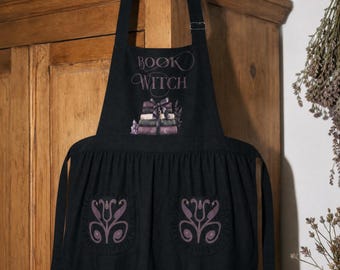 Dark Academia Bookish Schürze mit Rüschen, Bibliothek Ästhetische Küchenschürze für Frauen, Bibliophiles Geschenk, Kräuterkunde Schürze