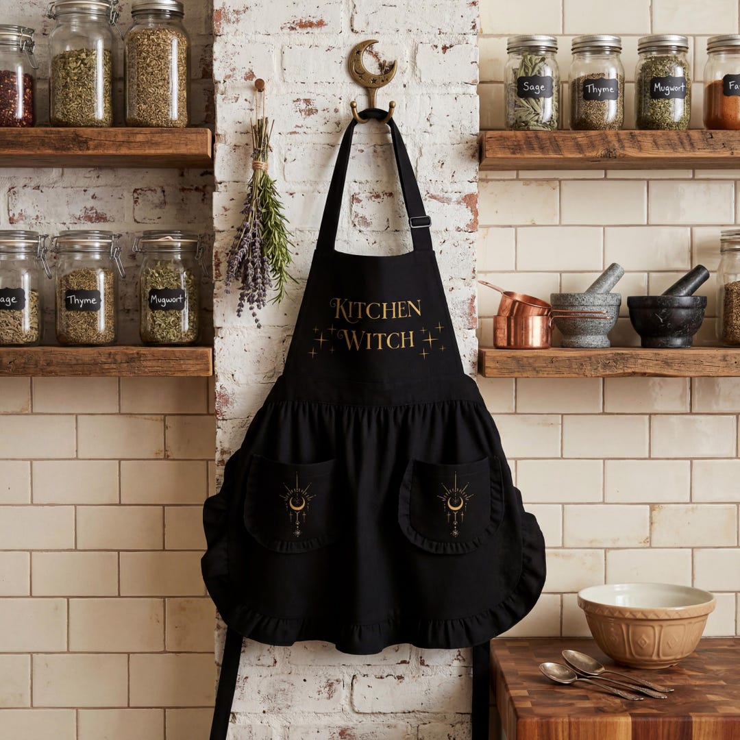 Kitchen Witch Ruffled Apron - Gothic Decor, Witchy Kitchen - Etsy