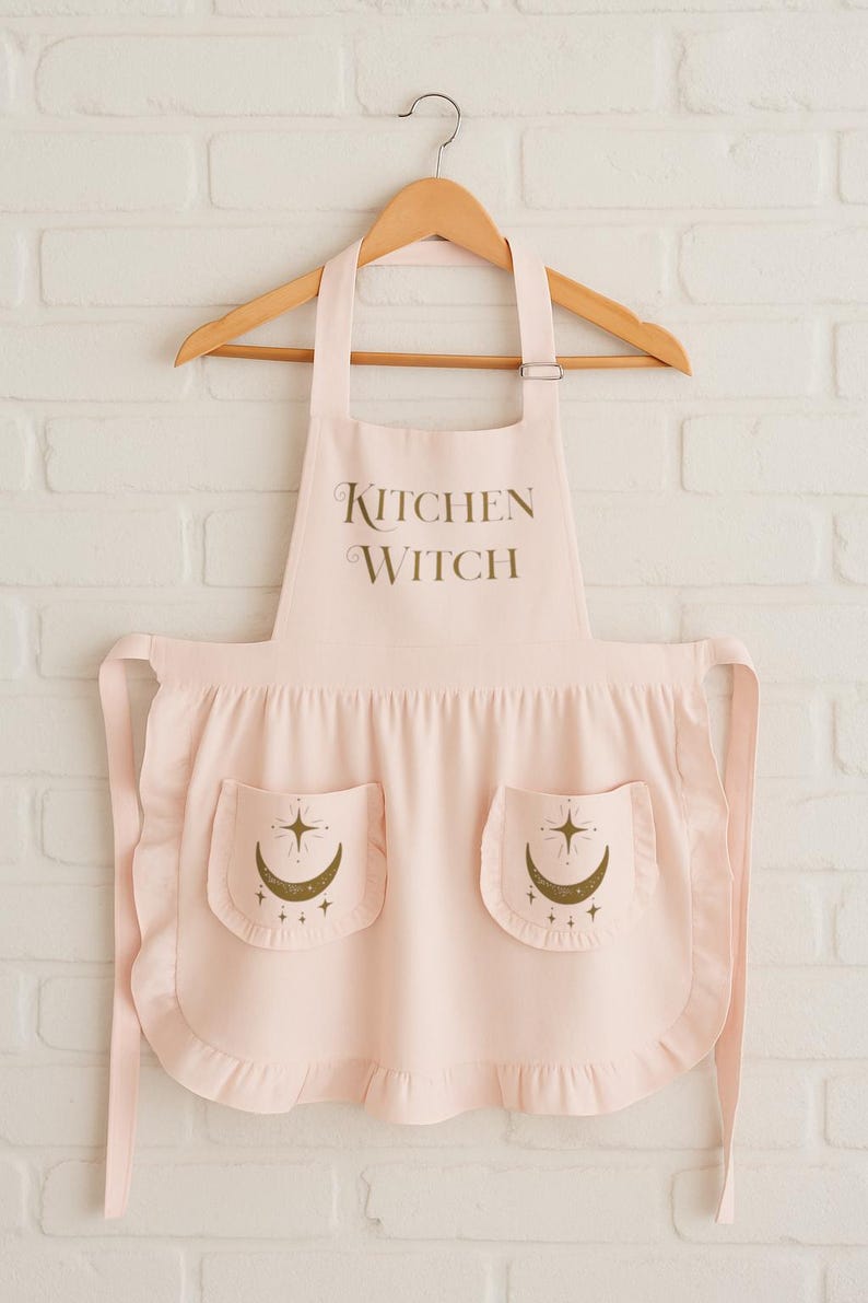 Celestial Kitchen Witch Apron with Star Pockets Witchy Baking Gift, Pastel Goth Kitchen Decor, Wiccan Cooking Pinafore, Astrology Lover Gift image 2