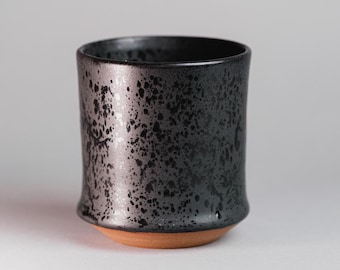Handmade Ceramic Coffee Mug - Speckled Black Glaze Cup - 12oz