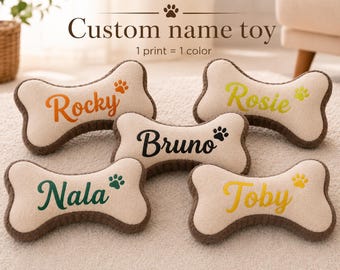 Juguete personalizado con forma de hueso para perros, peluche chirriante con nombre personalizado, regalo para mascotas