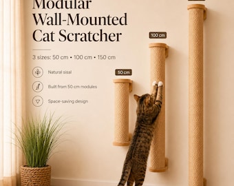 Natural Wood Space Saving Sisal Cat Scratcher, Wall Mounted