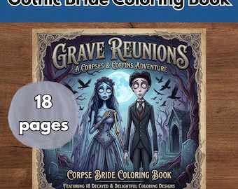 Gothic Corpse Bride Coloring Book – Dark Romantic Fantasy Printable – Victorian Inspired Art –Spooky Elegant Line Art– Instant Download PDF