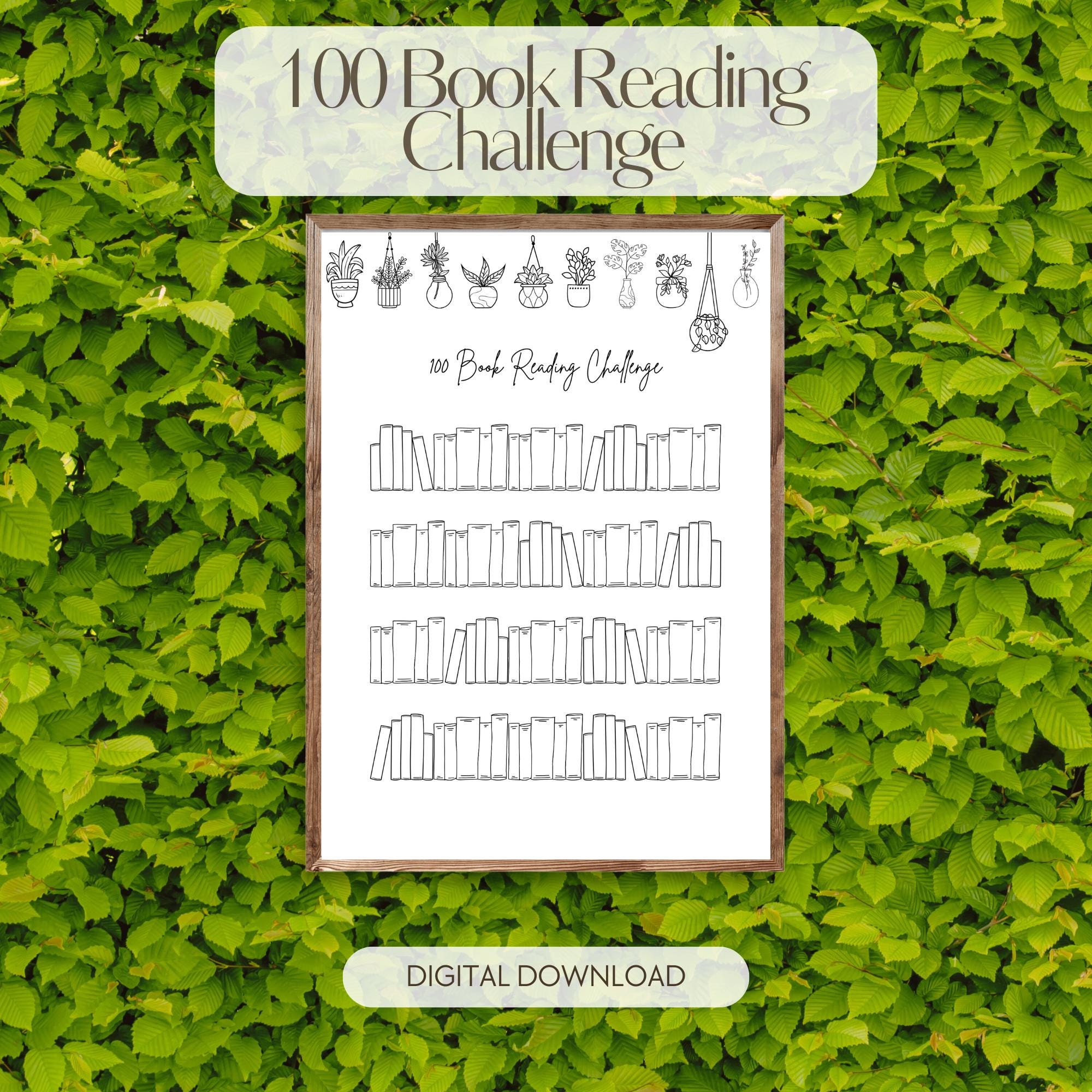 100 Book Reading Challenge | Bookshelf Tracker (PDF Download) - Etsy