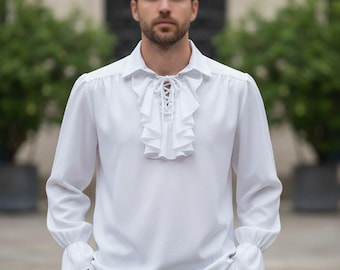 Camisa renacentista con volantes para hombre / Túnica pirata medieval con cordones / Top histórico steampunk de manga larga / Ropa victoriana para cosplay LARP