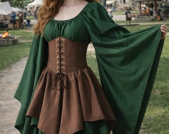 Vestido corsé medieval para mujer / Disfraz de hada elfa renacentista / Traje de fantasía con cordones para LARP / Vestido de bruja para feria renacentista
