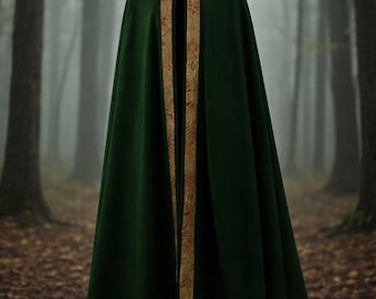 Capa medieval navideña con capucha / Disfraz de feria renacentista con ribete bordado / Traje de mago/hechicero / Capa gótica para cosplay / Túnica larga unisex