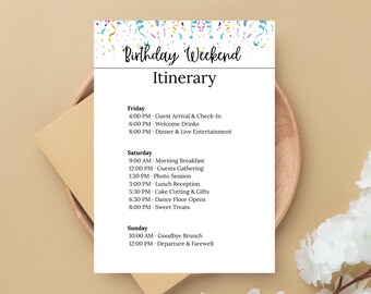 Birthday Weekend itienary Template, Editable Birthday Trip Plan, Printable Birthday Celebration Schedule, Canva Birthday Party Itinerary