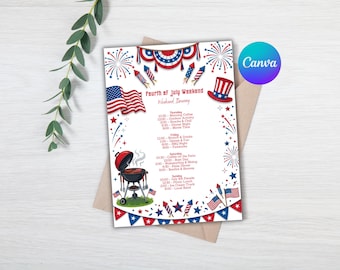 Labor Day Weekend Itinerary Template, 4th of July Weekend Canva Planner, Independence Day Schedule, Printable 3 Day Weekend Agenda
