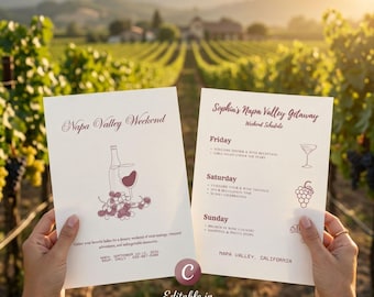 Napa Valley Winery Weekend Itinerary Template, Editable Canva Vineyard Trip Planner, Wine Tasting Schedule Printable, Wine Tour Guide