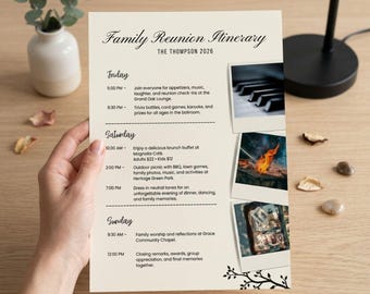 Family Reunion Itinerary Template, Family Reunion Flyer, Trip Itinerary, Family Reunion Schedule, Travel Itinerary