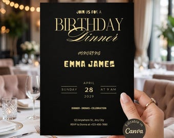 Birthday Dinner Invitation, Editable Birthday Dinner Digital Invite, Dinner Invitation Template, Minimal Birthday Invite, Any Age Invite