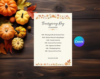 Editable Thanksgiving Itinerary Template, Canva Schedule, Printable Holiday Planner, Family Dinner Organizer, Instant Download