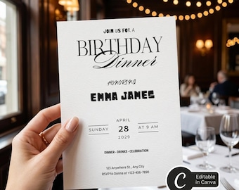 Birthday Dinner Invitation, Editable Birthday Dinner Digital Invite, Dinner Invitation Template, Minimal Birthday Invite, Any Age Invite