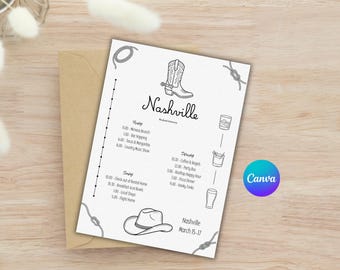 Nashville Bachelorette Itinerary Template, Last Rodeo Western Disco Cowgirl Weekend (Digital Download)