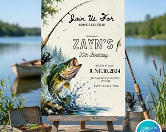 Editable Fishing Birthday Invitation Template, Fishing Invite, Fish Birthday invitation, Reel in the Fun, Boy Birthday Invitation Printable