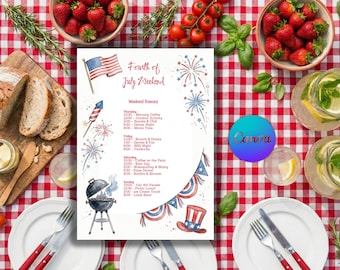 Editable 4th of July Weekend Itinerary Template, USA Party Planner (Digital Download)