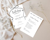 Birthday Itinerary, Birthday Program with Invitation, Black Bow Birthday Invite, Coquette Party Schedule, Editable Itinerary Template