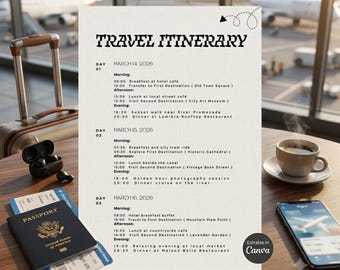 Customizable Digital Travel Itinerary: Vacation, Group & Business Trip Planner PDF Template