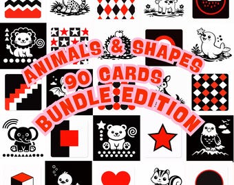 Tarjetas didácticas para bebés para el tiempo boca abajo: animales y formas de alto contraste / Edición especial