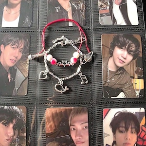 BTS inspired Handmade Red String Charm Bracelets – Microphone, Planet, Whale, Music Note Charms