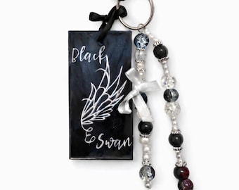 Black Swan Resin Keychain, K-Pop Inspired Beaded Bag Charm
